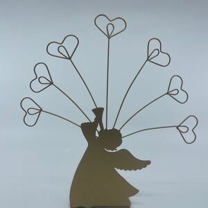 Gold‎ Angel Trumpet Heart Photo Clip Holder Display Stand Christmas 1999 10"
